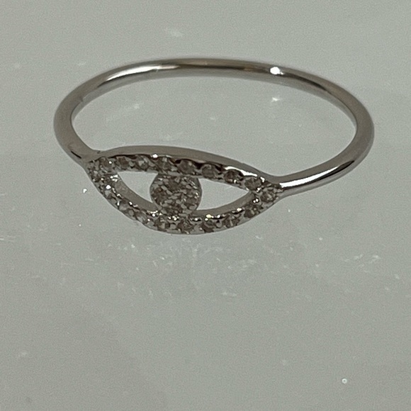 SOLID 925 STERLING SILVER DAINTY EVIL EYE RING CUBIC ZIRCONIA - Picture 4 of 6